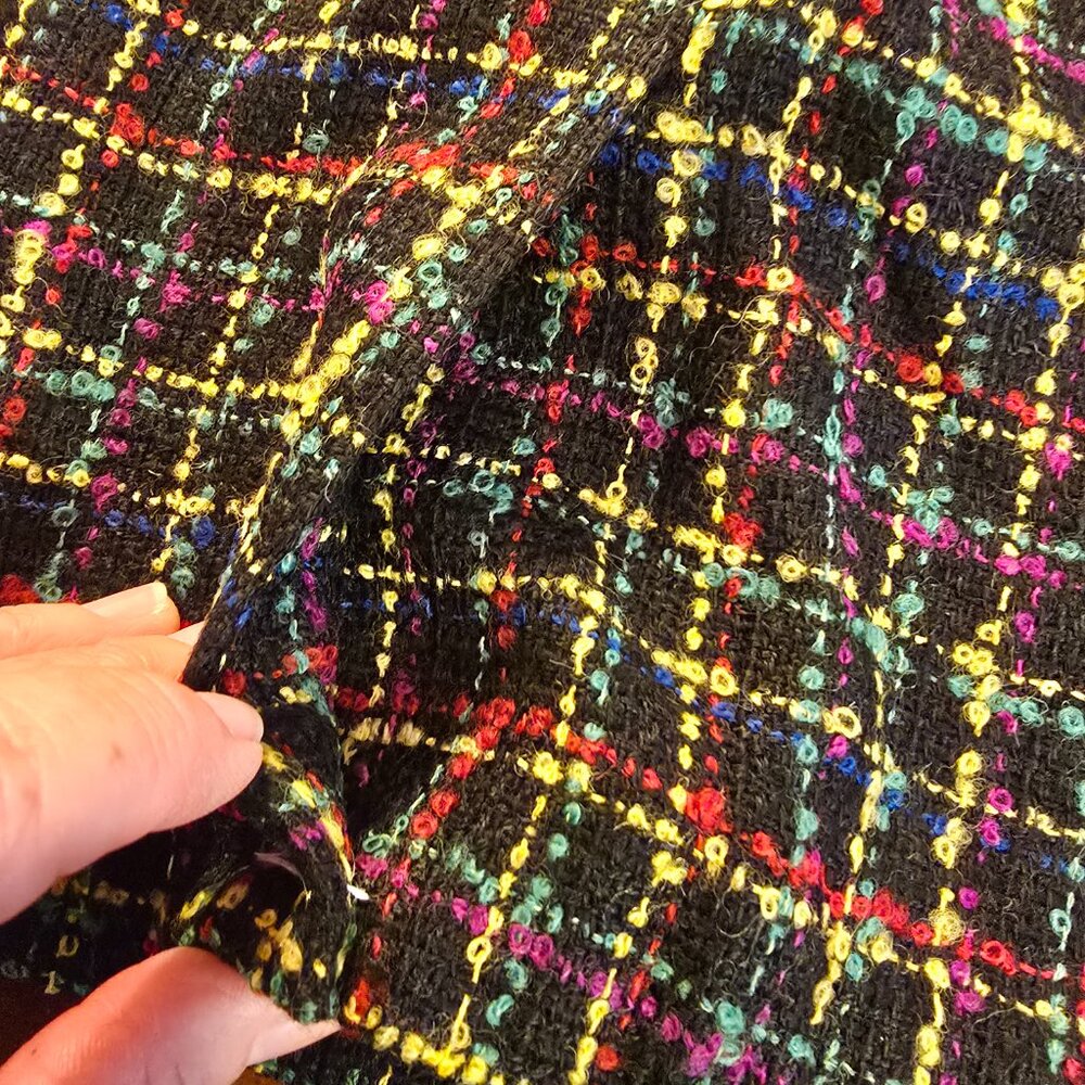 Skirt Tweed Black Yellow Green Red Blue Lined A-line Chaus size 12 1990s NWT Vtg - Picture 4 of 14